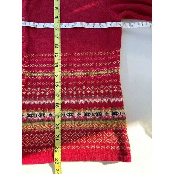 T4 VTG Tiara International Cardigan Sweater Fair Isle Knit Red Cotton Blend‎ - Picture 4 of 4